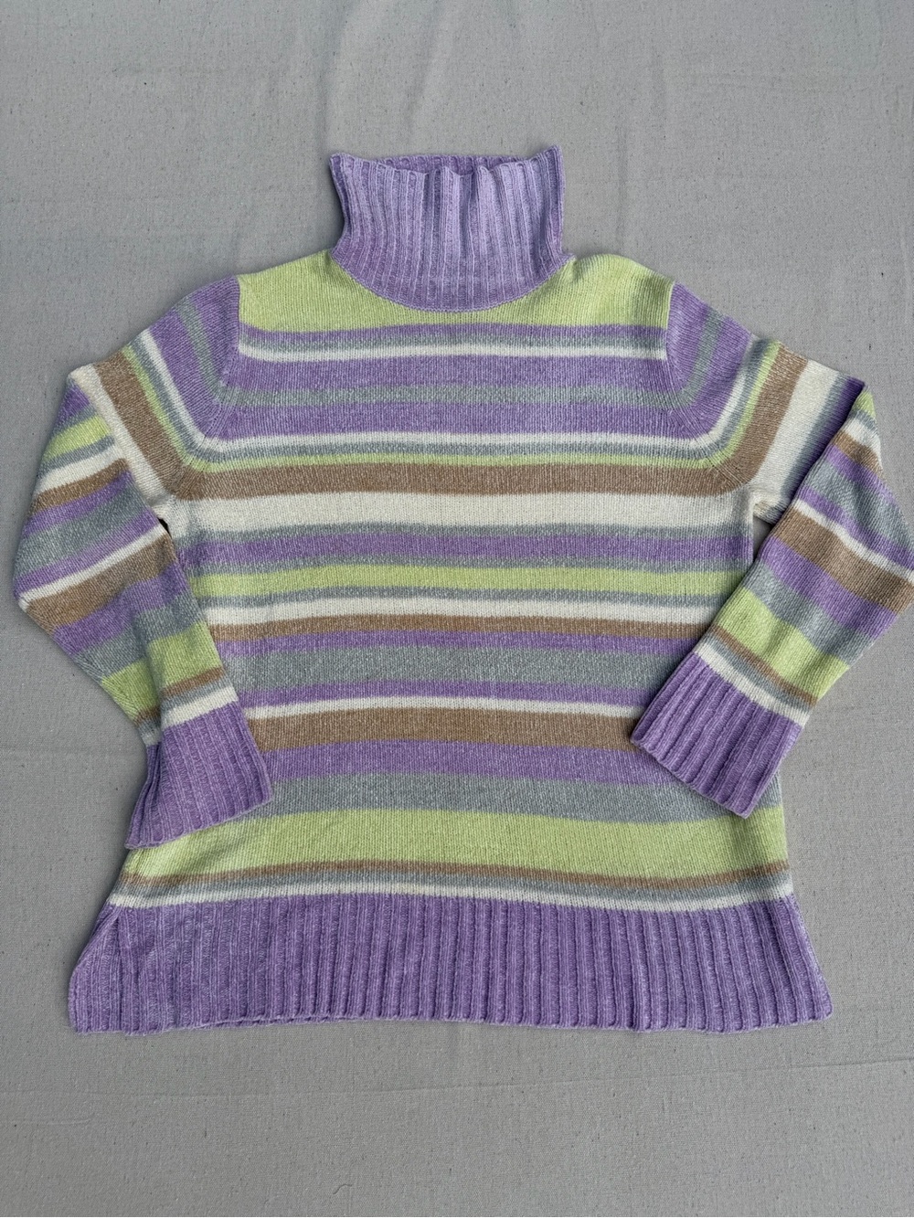 Sag Harbor Lavender, Lime & Cream Striped Turtleneck Sweater